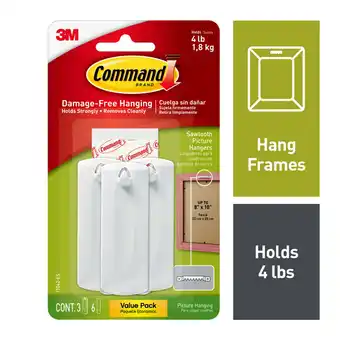 Walmart Command Sawtooth Picture Hanger, White, 3 Hangers, 6 Strips Per Pack offer