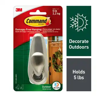 Walmart Command Outdoor Hook, Large, Brushed Nickel, 1 Wall Hook, 2 Strips/Pack offer