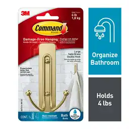 Walmart Command Bath Large Satin Brass Hook, Bathroom Organization offer