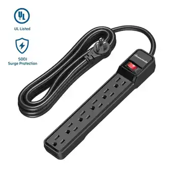 Walmart DEWENWILS 6-Outlet Surge Protector Power Strip, 25ft Long Extension Cord Power Strip, 500 J, Black offer