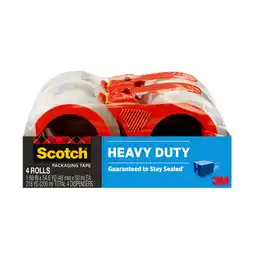 Walmart Scotch Heavy Duty Packaging Tape with Dispenser, 3 Core, Clear, 1.88 in x 54.6 yds, 4 Pack offer