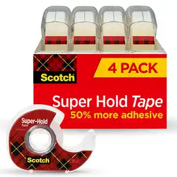 Walmart Scotch Super-Hold Tape, 50% More Adhesive Clear, 3/4 x 650, 4 Dispensers offer