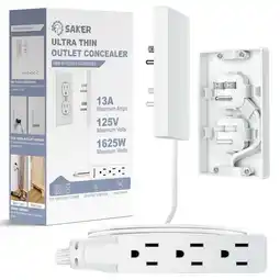 Walmart Saker 5 ft White 3 Outlets Indoor Extension Cord, Child-Safe, Space-Saving, Adhesive Kit Included offer