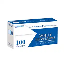 Walmart BAZIC White Envelope #6 3/4 Gummed Seal 3 5/8 x 6 1/2 Mailing Envelopes, 100-Count offer