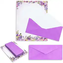 Walmart Purple Watercolor Floral Stationery Paper and Envelopes Set (8.5 x 11 In, 48 Pack) offer