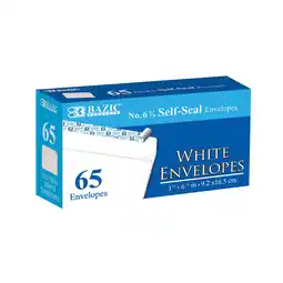 Walmart BAZIC Self Seal White Envelope 3 5/8 x 6 1/2 #6 Mailing Envelopes, 65-Count offer