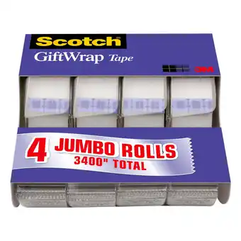 Walmart Scotch Gift Wrap Tape, Invisible, 0.75 in. x 850 in., 4 Dispensers/Pack offer