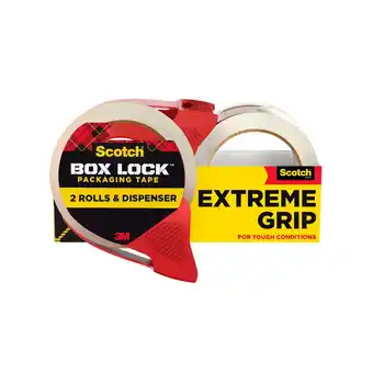 Walmart Scotch Box Lock Packaging Tape, 3' Core, Clear, 1.88 in x 54.6 yd, 2 Rolls with 1 Dispenser offer