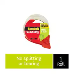 Walmart Scotch Sure Start Packing Tape, Clear, 1.88 in x 38.2 yds, 1 Tape Roll with Dispenser offer