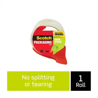 Walmart Scotch Sure Start Packing Tape, Clear, 1.88 in x 38.2 yds, 1 Tape Roll with Dispenser offer