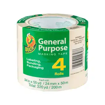 Walmart Duck Brand General Purpose Masking Tape, 0.94 in. x 55 yd., Beige, 4 Rolls offer