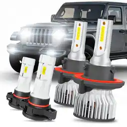 Walmart For Jeep Gladiator 2020 2021 2022 6000k 9008 LED White Headlight hi/low+5202 Fog Light Bulb Kit offer