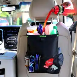 Walmart CarCan Trash Can Waterproof Car Trash Bin with 3 Pockets Foldable Hanging Cancar Storage 10 inch offer