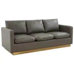 Walmart Nervo Modern Mid-Century Upholstered Leather Sofa with Gold Frame, Grey offer