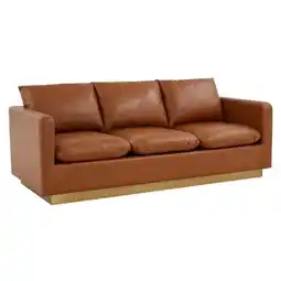 Walmart Nervo Modern Mid-Century Upholstered Leather Sofa with Gold Frame, Cognac Tan offer