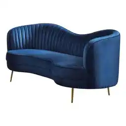 Walmart 74 in. Chad Curved Loveseat with Channel Tufting & Camelback, Blue offer