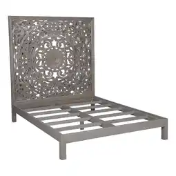 Walmart Pemberly Row Modern Hand Carved Motif Solid Wood Queen Bed in Gray offer