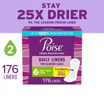 Walmart Poise Daily Incontinence Panty Liners, 2 Drop Very Light Absorbency, Long, 176 Count offer