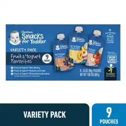 Walmart Gerber Toddler Food for Baby, Fruit and Yogurt Variety Pack, 9 Pouches (3.5 oz each) offer