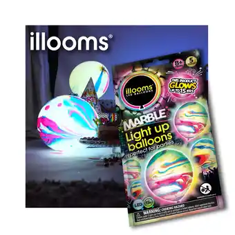 Walmart illooms Light-Up Marble Party Balloons, 5 Count LED Glow Party Decorations for Any Occasion offer