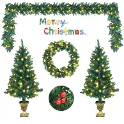 Walmart Gymax 4PCS Pre-Lit Artificial Christmas Decoration Set Holiday Decor w/ LED Lights offer