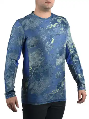 Walmart Realtree Wav3 Blue Yellow Men's Long Sleeve Performance Fishing Tee offer