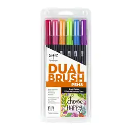 Walmart Tombow Dual Brush Pens, Dual-Tip Art Markers, Bright Color Palette, 6-Pack offer