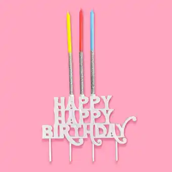 Walmart Packed Party Birthday Wishes Iridescent Cake Topper & Candle Holder offer