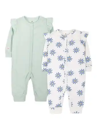 Walmart Little Star Organic Baby Girls 2Pk Coveralls, Size Newborn-12M offer