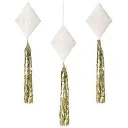 Walmart Way to Celebrate! White Tissue Paper Honeycomb Diamonds with Gold Tassels, 3ct offer