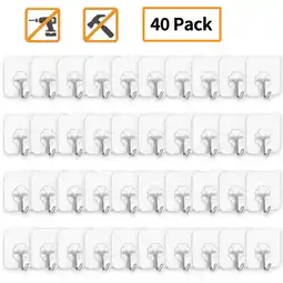 Walmart TIFOR Adhesive Wall Hooks，Heavy Duty Reusable Hooks, Clear 40-Pcs PVC Hooks offer