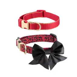 Walmart Christian Siriano Pet, Animal Print Bow and Gold Trim, Fashion Dog Collars, Red, XS, 2 Piece Set offer