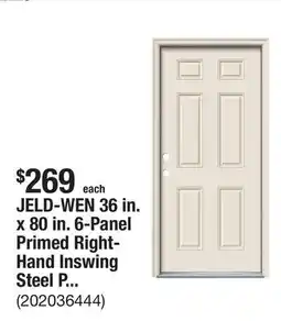 The Home Depot JELD-WEN 36 in. x 80 in. 6-Panel Primed Right-Hand Inswing Steel Prehung Front Door w/Brickmould offer