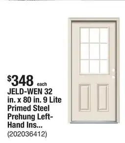 The Home Depot JELD-WEN 32 in. x 80 in. 9 Lite Primed Steel Prehung Left-Hand Inswing Entry Door with Brickmould offer