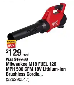 The Home Depot Milwaukee M18 FUEL 120 MPH 500 CFM 18V Lithium-Ion Brushless Cordless Handheld Blower (Tool-Only) offer