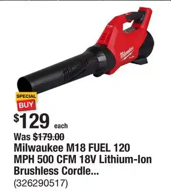 The Home Depot Milwaukee M18 FUEL 120 MPH 500 CFM 18V Lithium-Ion Brushless Cordless Handheld Blower (Tool-Only) offer