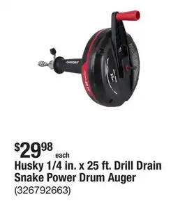 The Home Depot Husky 1/4 in. x 25 ft. Drill Drain Snake Power Drum Auger offer