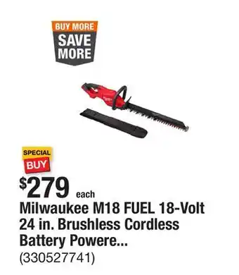 The Home Depot Milwaukee M18 FUEL 18-Volt 24 in. Brushless Cordless Battery Powered Hedge Trimmer (Tool-Only) offer