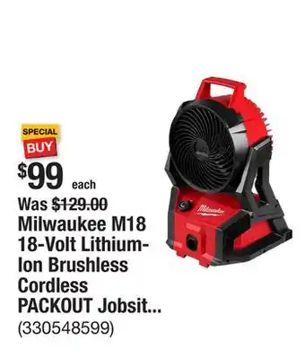 The Home Depot Milwaukee M18 18-Volt Lithium-Ion Brushless Cordless PACKOUT Jobsite Fan (Tool-Only) offer