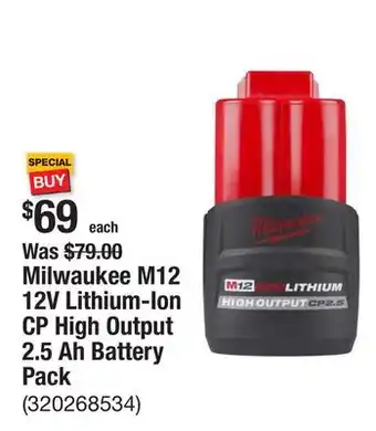 The Home Depot Milwaukee M12 12V Lithium-Ion CP High Output 2.5 Ah Battery Pack offer