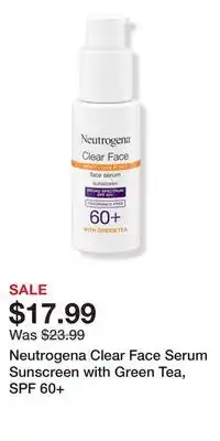 Ulta Beauty Neutrogena Clear Face Serum Sunscreen with Green Tea, SPF 60+ offer