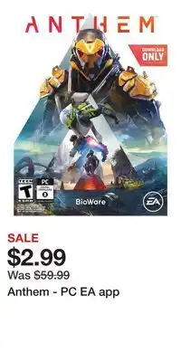 Game Stop Anthem - PC EA app offer