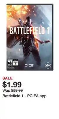 Game Stop Battlefield 1 - PC EA app offer