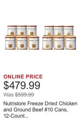 Costco Nutristore Freeze Dried Chicken and Ground Beef #10 Cans, 12-Count (240 Total Servings) offer