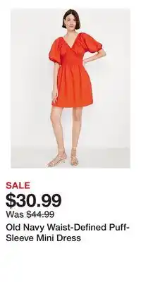 Old Navy Old Navy Waist-Defined Puff-Sleeve Mini Dress offer