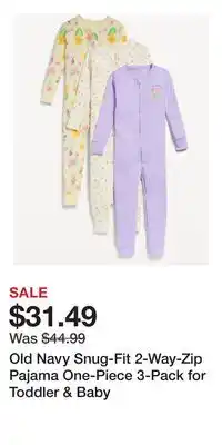 Old Navy Old Navy Snug-Fit 2-Way-Zip Pajama One-Piece 3-Pack for Toddler & Baby offer