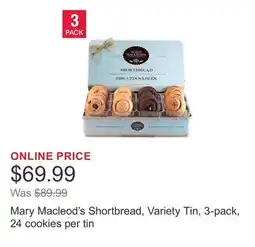 Costco Mary Macleod's Shortbread, Variety Tin, 3-pack, 24 cookies per tin offer