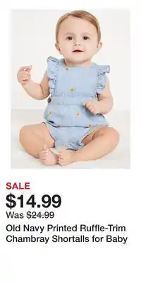 Old Navy Old Navy Printed Ruffle-Trim Chambray Shortalls for Baby offer