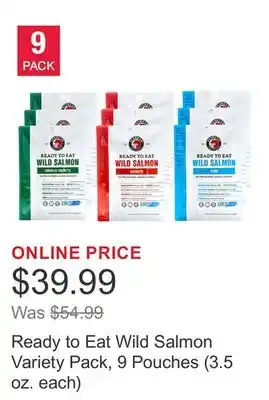 Costco Ready to Eat Wild Salmon Variety Pack, 9 Pouches (3.5 oz. each) offer