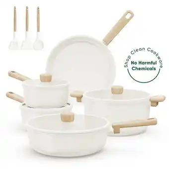 Walmart Carote Ceramic Cookware Sets, 12 Pcs Non Toxic Pots and Pans, Induction Cookware, Cream White offer